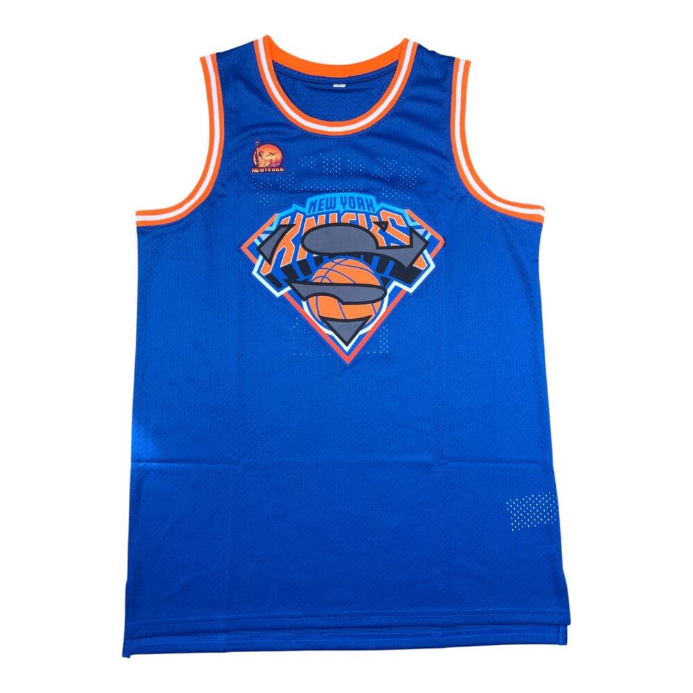 New York Knicks Jalen Brunson #11 Superman Basketball Jersey Stitched Blue